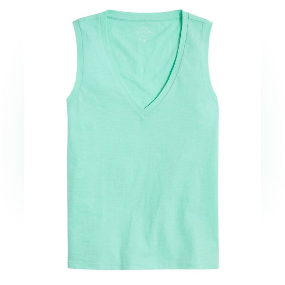 J.Crew Factory Slub Cotton V-Neck Tank in Sunwashed Mint